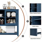 Buffet de cuisine de 53 po - Meuble de rangement moderne avec 2 portes vitrées et 3 étagères pour salon, entrée, salle à manger