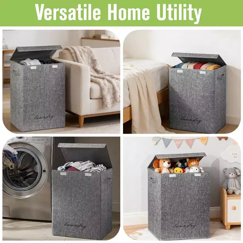 Garnen Panier à linge 70L avec couvercle, paniers à linge avec poignée, bac de rangement pour vêtements sales avec poignée pour chambre d'enfant, bébé ou dortoir