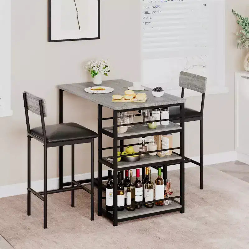 Ensemble table et chaises de bar pour petit espace avec structure en bois, design peu encombrant, fabrication durable, pour appartements et cuisines