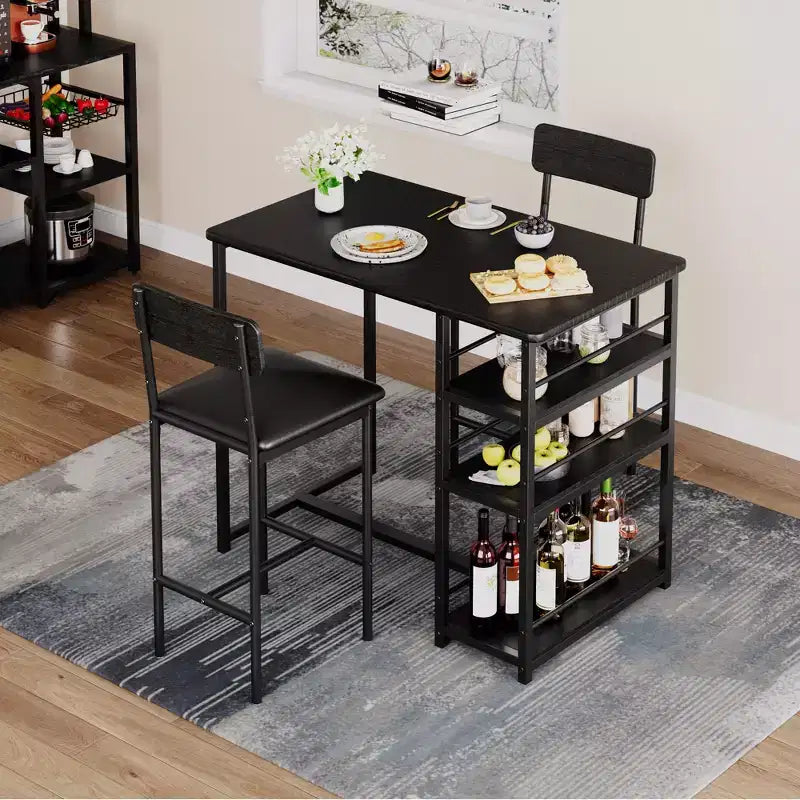 Ensemble table et chaises de bar pour petit espace avec structure en bois, design peu encombrant, fabrication durable, pour appartements et cuisines