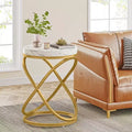 Lantine 26-Inch Round End Table with Engineered Wood Top and Double X-Shaped Metal Legs, Faux Marble Veneer Side Table for Living Room, Bedroom