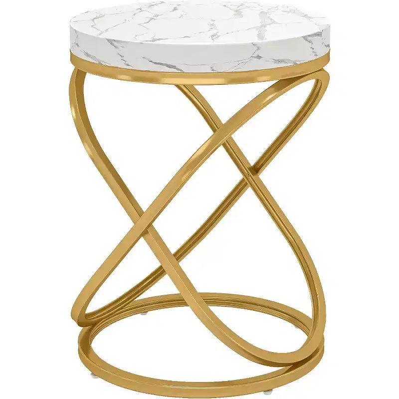 Table d'appoint ronde Lantine de 26 pouces avec plateau en bois d'ingénierie et pieds métalliques doubles en forme de X, table d'appoint en placage de faux marbre pour salon, chambre à coucher