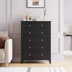 Commode haute noire moderne à 5 tiroirs en bois pour chambre, salon, couloir, entrée et placard