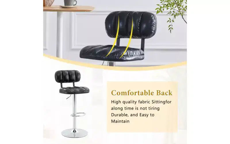 Lot de 2 tabourets de bar réglables en hauteur avec assise en similicuir et repose-pieds chromé