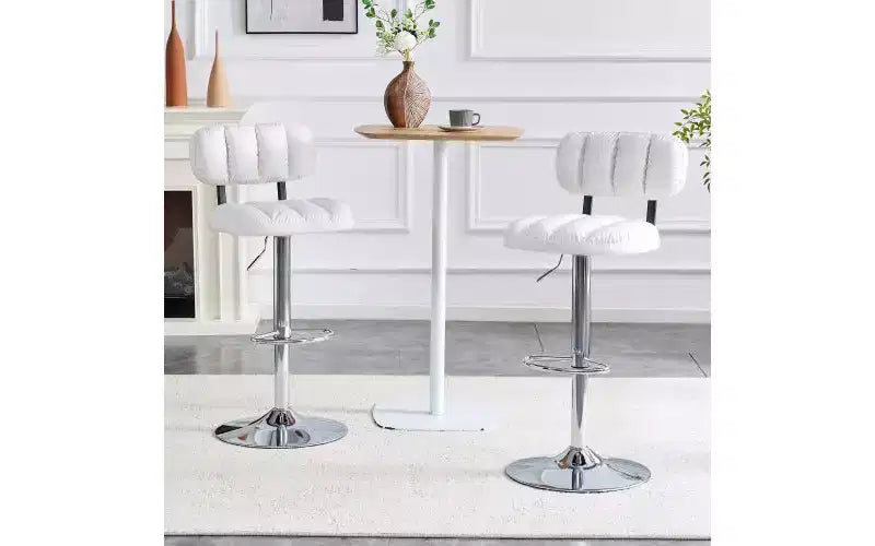 Lot de 2 tabourets de bar réglables en hauteur avec assise en similicuir et repose-pieds chromé