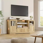 Meuble TV de ferme - S'adapte aux TV 72'', motif ondulé, 2 armoires vitrées, 2 espaces de rangement ouverts, meuble TV pour salon