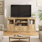 Meuble TV de ferme - S'adapte aux TV 72'', motif ondulé, 2 armoires vitrées, 2 espaces de rangement ouverts, meuble TV pour salon