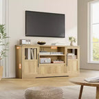 Meuble TV de ferme - S'adapte aux TV 72'', motif ondulé, 2 armoires vitrées, 2 espaces de rangement ouverts, meuble TV pour salon