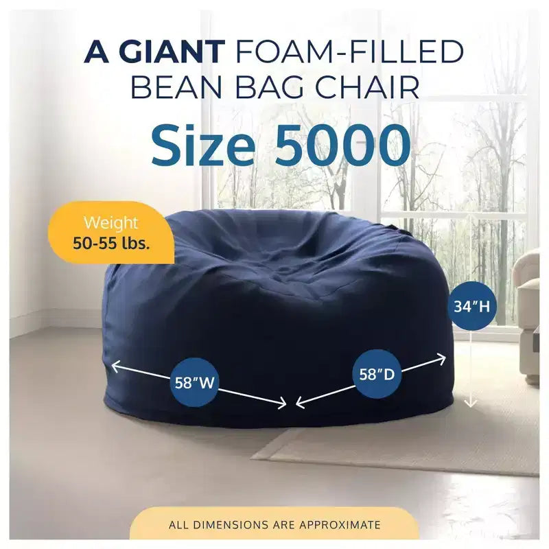 Pouf poire géant Ultimate Sack 5 pieds en mousse, housse lavable en fausse fourrure, bleu marine