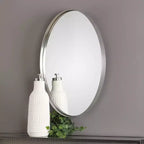 Miroir mural décoratif ovale Uttermost, cadre en acier nickel brossé plaqué, moderne, 50,8 cm de large, pour salle de bain, chambre et salon