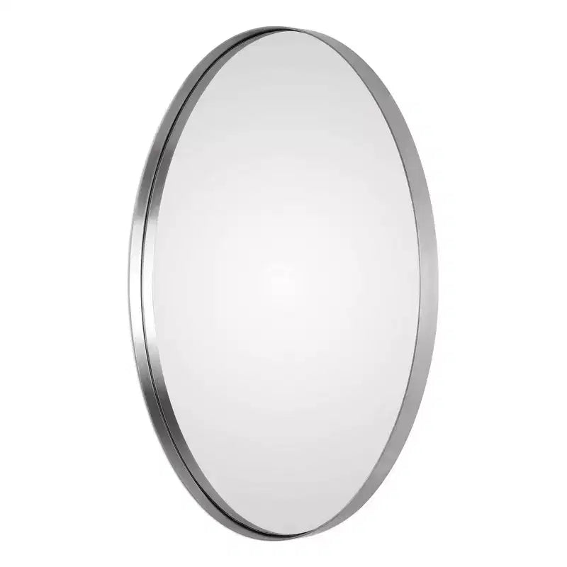 Miroir mural décoratif ovale Uttermost, cadre en acier nickel brossé plaqué, moderne, 50,8 cm de large, pour salle de bain, chambre et salon