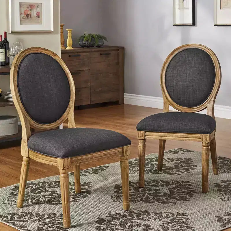 Chaises de salle à manger Aramis rondes en lin et bois (Lot de 2) - iNSPIREQ