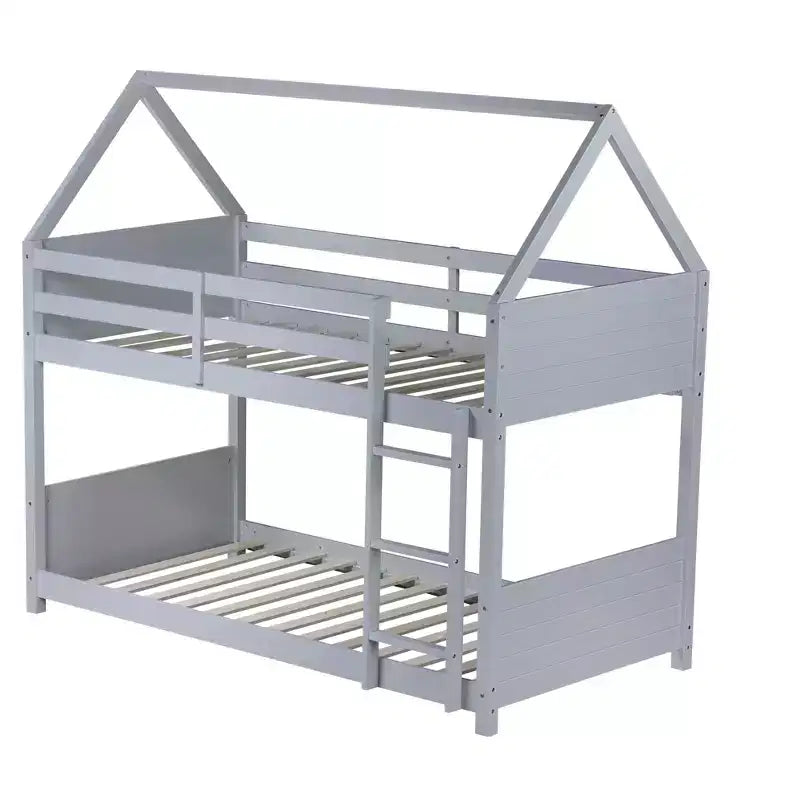 Lit superposé cabane Luxystar double sur double avec tête de lit, pied de lit et garde-corps