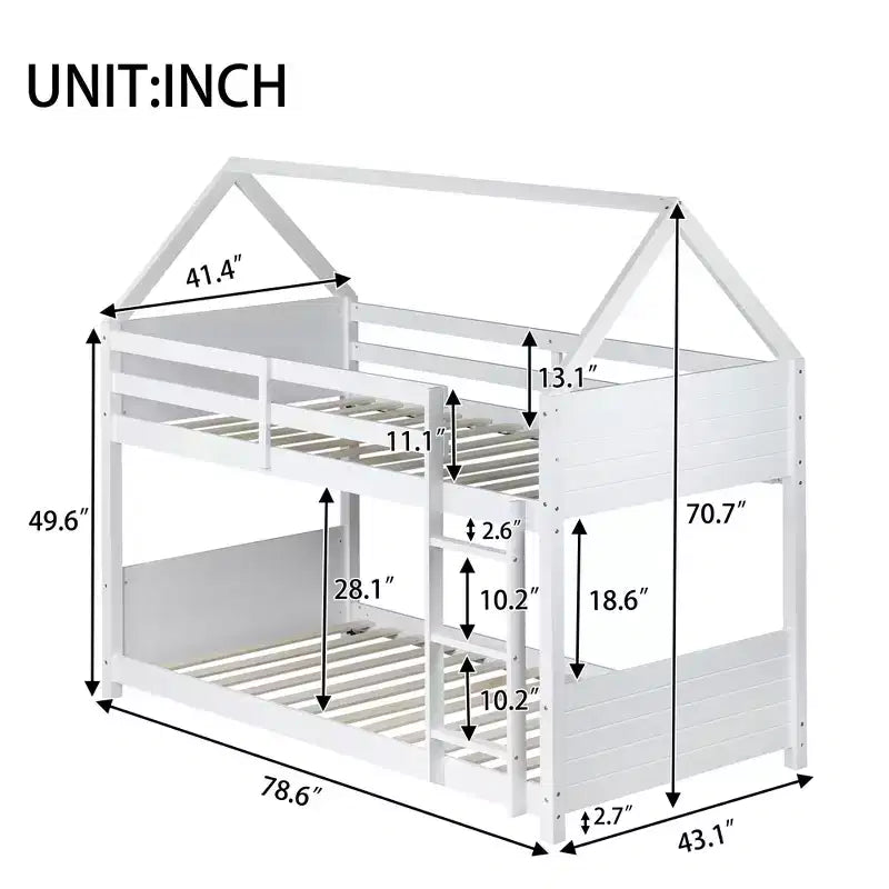 Lit superposé cabane Luxystar double sur double avec tête de lit, pied de lit et garde-corps