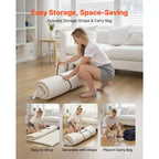 Tapis Tatami Japonais VEVOR, Matelas Tatami Japonais Pliable Grand Lit, Matelas Futon avec Sac de Rangement, Tapis de Sol 9 Couches, 203 x 152 x 6,3 cm, Blanc