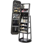 VEVOR 360 Swivel Jewelry Cabinet, 63-inch Tall, Full-Length Mirror with Storage, Standing Rotatable Jewelry Armoire Organizer,with 2 Keys, Black