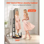 Meuble à Bijoux Rotatif VEVOR 360°, Hauteur 160 cm, Miroir Pleine Longueur avec Rangement, Armoire à Bijoux Rotative Autoportante, avec 2 Clés, Noir