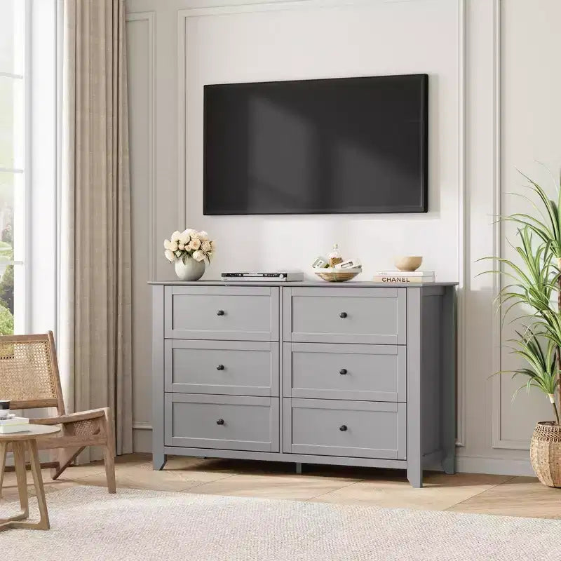 COZONY Commode à 6 tiroirs pour chambre à coucher, commode moderne en bois avec tiroirs de rangement profonds et poignées métalliques, pour entrée ou couloir