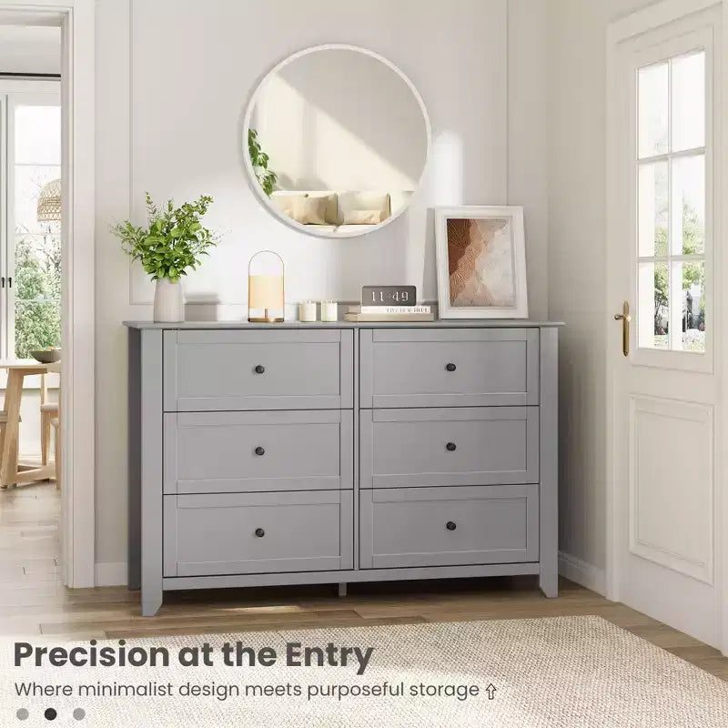 COZONY Commode à 6 tiroirs pour chambre à coucher, commode moderne en bois avec tiroirs de rangement profonds et poignées métalliques, pour entrée ou couloir