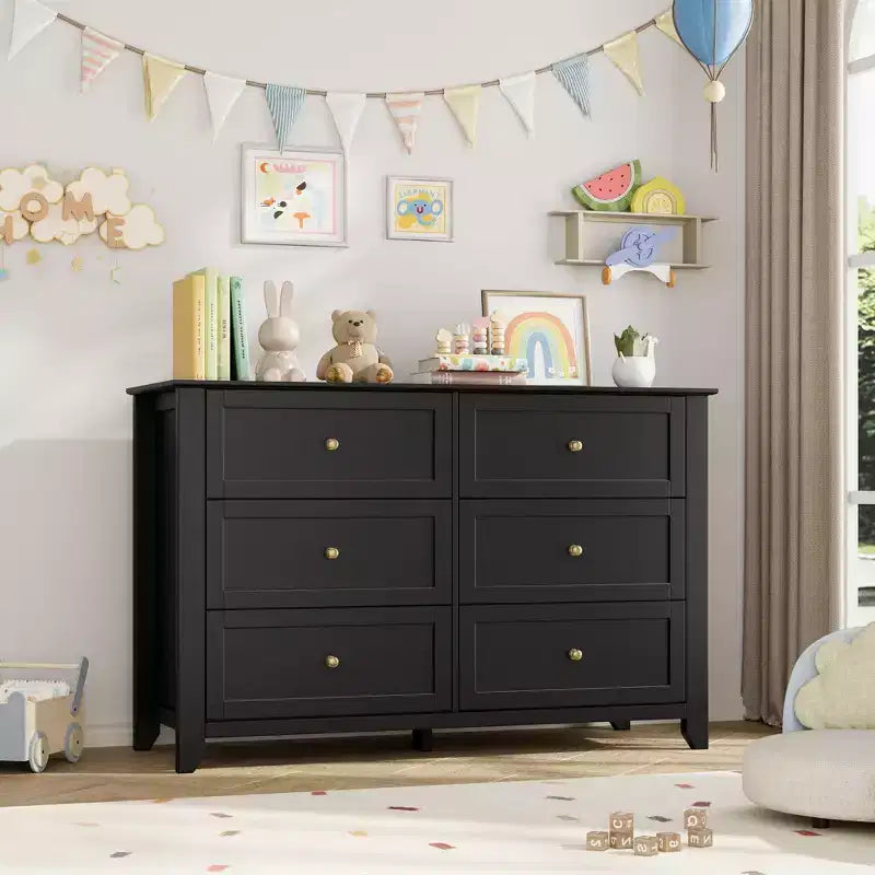 COZONY Commode à 6 tiroirs pour chambre à coucher, commode moderne en bois avec tiroirs de rangement profonds et poignées métalliques, pour entrée ou couloir