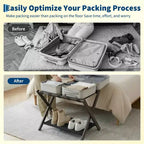 Lot de 2 porte-bagages pliables en bambou avec étagère de rangement, support de valise à 2 niveaux pouvant supporter jusqu'à 50 kg pour chambre et hôtel
