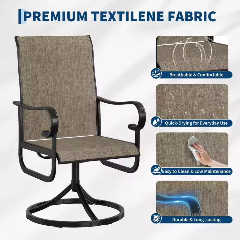 Chaise pivotante de patio extérieur, textilène respirant tout temps, cadre basculant en métal, pour jardin, pelouse, arrière-cour
