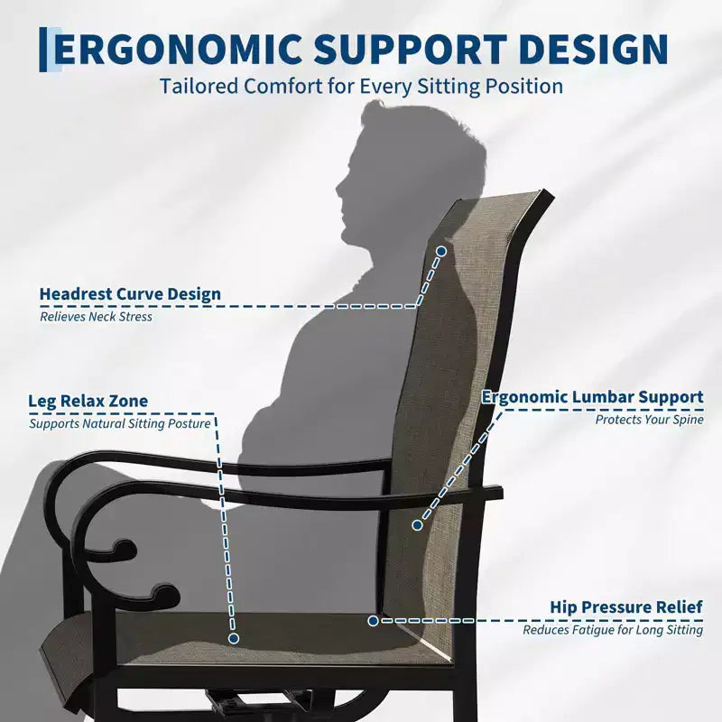 Chaise pivotante de patio extérieur, textilène respirant tout temps, cadre basculant en métal, pour jardin, pelouse, arrière-cour