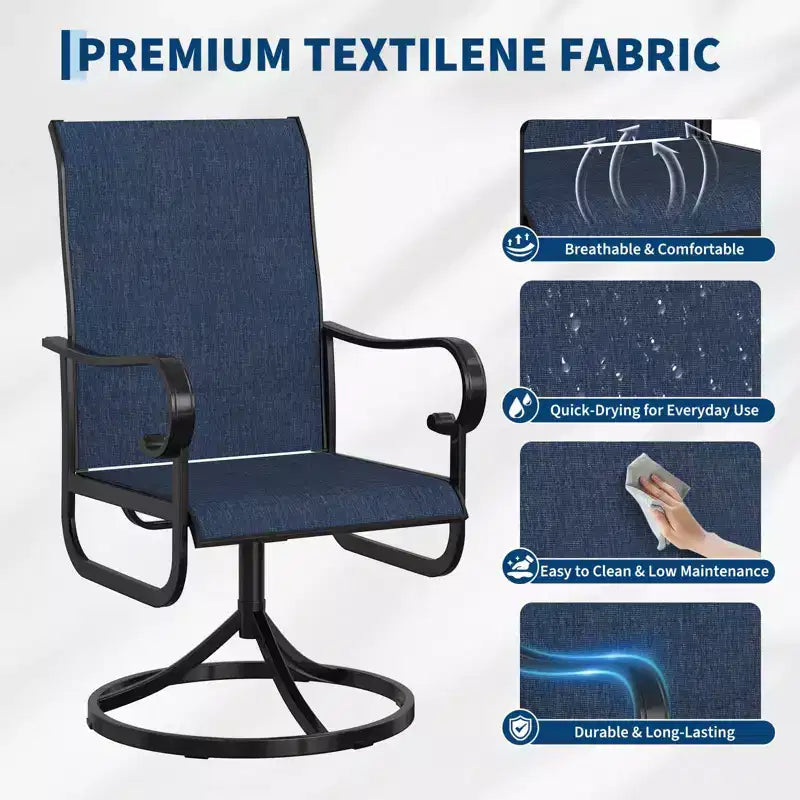 Chaise pivotante de patio extérieur, textilène respirant tout temps, cadre basculant en métal, pour jardin, pelouse, arrière-cour