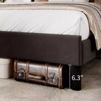 Garvee Lit plateforme capitonné en velours, taille Queen, avec tête de lit ailée touffetée, sommier à lattes en bois, pas de sommier tapissier, montage facile, noir