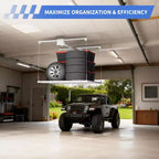 Support de rangement de garage suspendu 120x120 cm, capacité de 158 kg, levage manuel par manivelle, acier au carbone réglable Choisir la couleur (blanc, noir)
