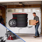 Support de rangement de garage suspendu 120x120 cm, capacité de 158 kg, levage manuel par manivelle, acier au carbone réglable Choisir la couleur (blanc, noir)