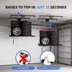 Support de rangement de garage suspendu 120x120 cm, capacité de 158 kg, levage manuel par manivelle, acier au carbone réglable Choisir la couleur (blanc, noir)