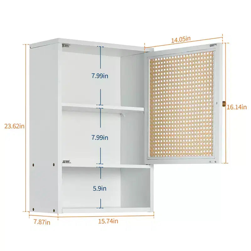 Meuble haut de salle de bain, armoire à pharmacie en bambou avec portes en rotin, étagère réglable, meuble de rangement mural pour salle de bain, cuisine, buanderie