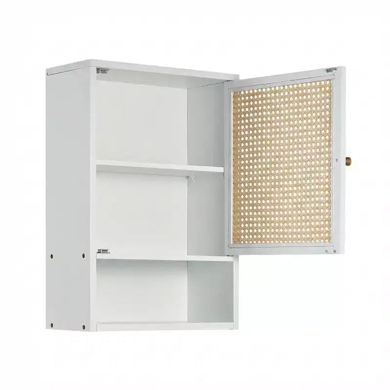 Meuble haut de salle de bain, armoire à pharmacie en bambou avec portes en rotin, étagère réglable, meuble de rangement mural pour salle de bain, cuisine, buanderie