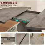 Table à manger ronde extensible de 63 pouces pour 4 à 8 personnes, table de cuisine ovale de style rustique avec cadre métallique robuste et pieds plus larges pour appartements