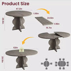 Table à manger ronde extensible de 63 pouces pour 4 à 8 personnes, table de cuisine ovale de style rustique avec cadre métallique robuste et pieds plus larges pour appartements