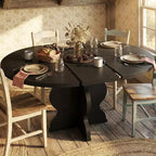 Table à manger ronde extensible de 63 pouces pour 4 à 8 personnes, table de cuisine ovale de style rustique avec cadre métallique robuste et pieds plus larges pour appartements