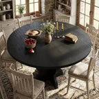 Table à manger ronde extensible de 63 pouces pour 4 à 8 personnes, table de cuisine ovale de style rustique avec cadre métallique robuste et pieds plus larges pour appartements