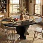 63 Extendable Round Dining Table for 4-8, Farmhouse Oval Kitchen Table with Sturdy Metal Frame & Wider Legs for Apartments
