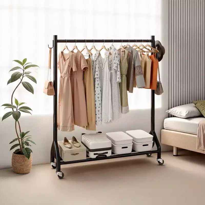 VEVOR Porte-vêtements roulant avec tringle et crochets latéraux, capacité de charge 90 kg, noir
