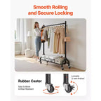 VEVOR Porte-vêtements roulant avec tringle et crochets latéraux, capacité de charge 90 kg, noir