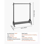 VEVOR Porte-vêtements roulant avec tringle et crochets latéraux, capacité de charge 90 kg, noir
