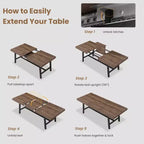 Table à manger extensible de 63 à 83 pouces, table rectangulaire industrielle pour 6 à 8 personnes, table de cuisine extensible marron rustique avec cadre en métal robuste