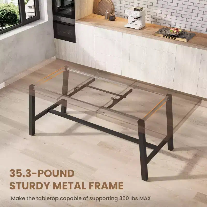 Table à manger extensible de 63 à 83 pouces, table rectangulaire industrielle pour 6 à 8 personnes, table de cuisine extensible marron rustique avec cadre en métal robuste