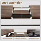 Table à manger extensible de 63 à 83 pouces, table rectangulaire industrielle pour 6 à 8 personnes, table de cuisine extensible marron rustique avec cadre en métal robuste