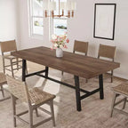 Table à manger extensible de 63 à 83 pouces, table rectangulaire industrielle pour 6 à 8 personnes, table de cuisine extensible marron rustique avec cadre en métal robuste