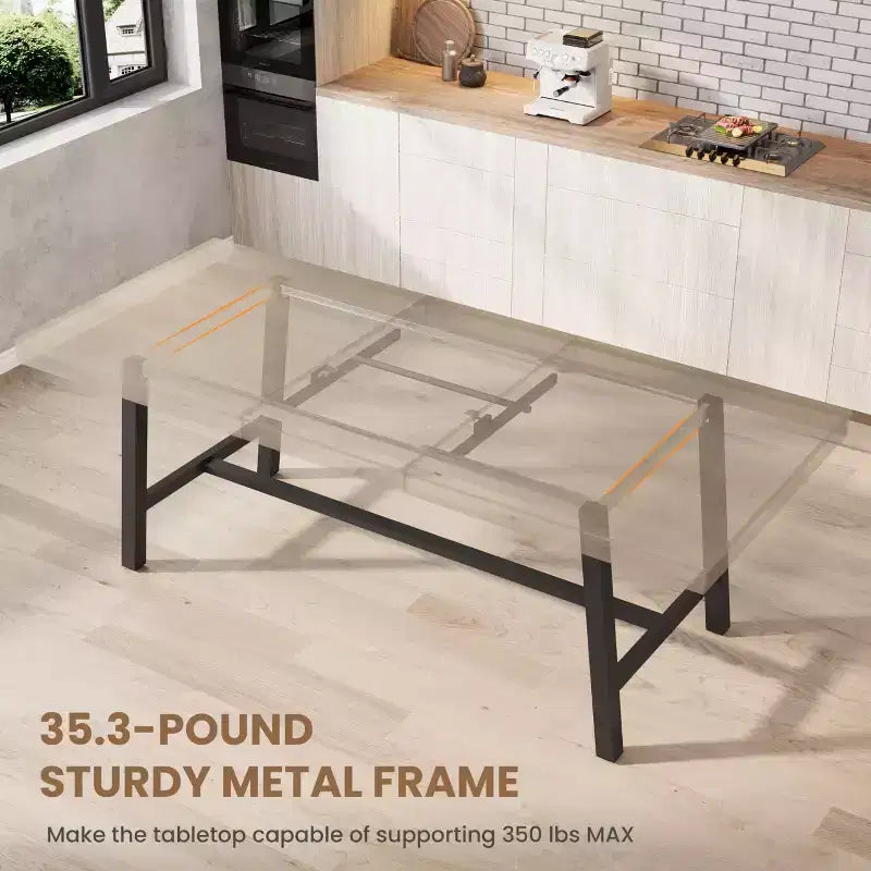 Table à manger extensible de 63 à 83 pouces, table rectangulaire industrielle pour 6 à 8 personnes, table de cuisine extensible marron rustique avec cadre en métal robuste
