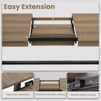 Table à manger extensible de 63 à 83 pouces, table rectangulaire industrielle pour 6 à 8 personnes, table de cuisine extensible marron rustique avec cadre en métal robuste