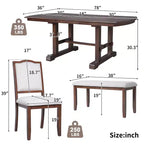 Ensemble de salle à manger GDFStudio Cooper 6 pièces, table de salle à manger extensible en bois de 152 à 198 cm avec rallonge amovible