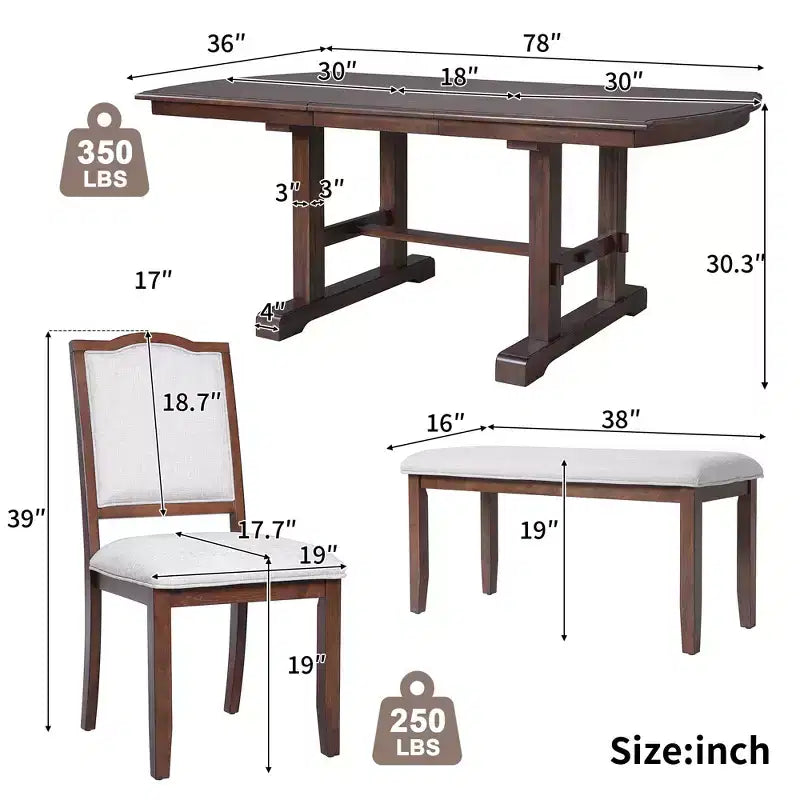 Ensemble de salle à manger GDFStudio Cooper 6 pièces, table de salle à manger extensible en bois de 152 à 198 cm avec rallonge amovible